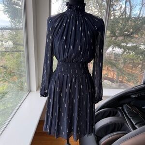 Rebecca Taylor Navy Long Sleeve Silk Dress, size 0
